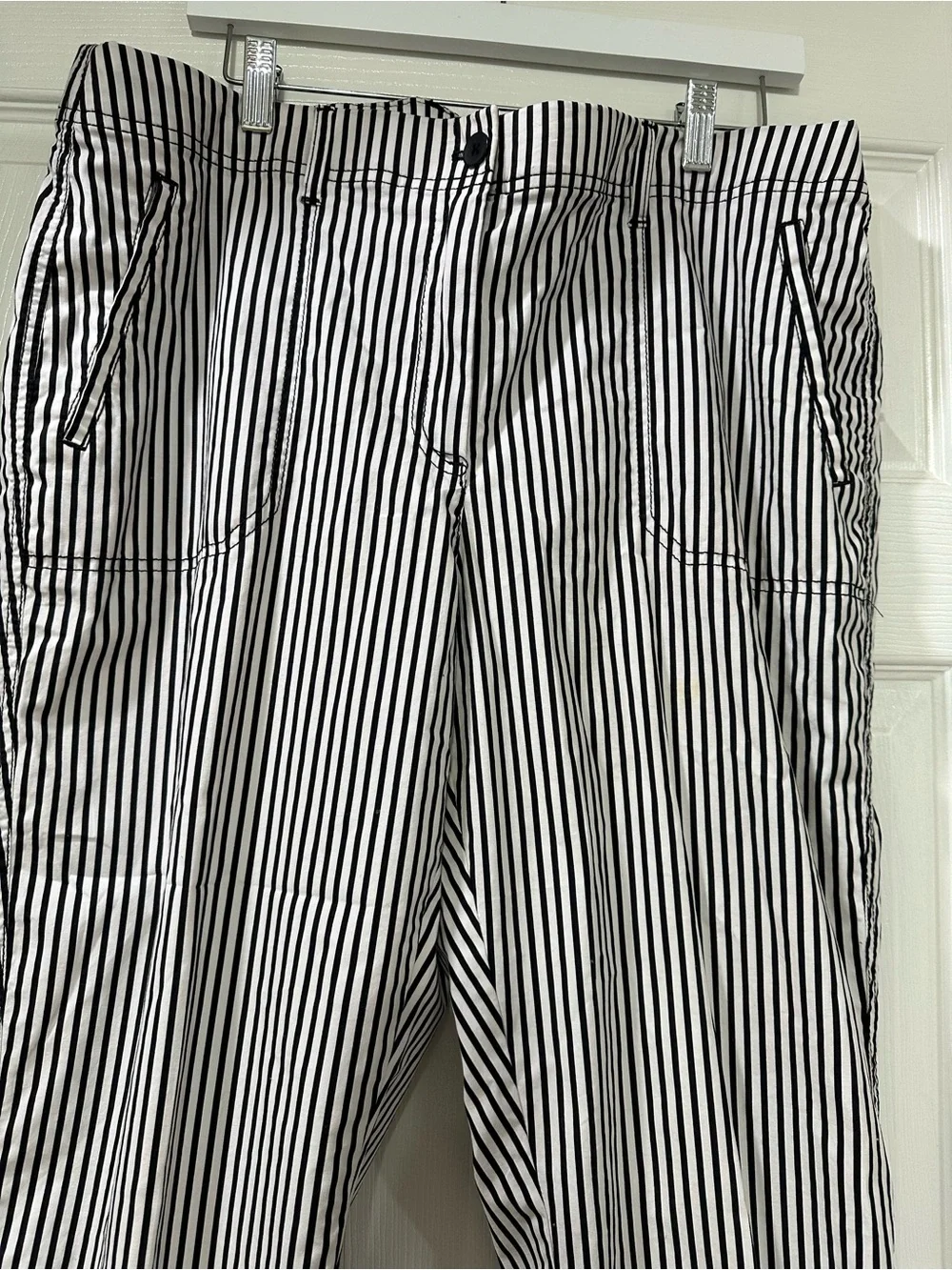 Chico’s Black & White Vertical Stripe Pants - Picture 2 of 6